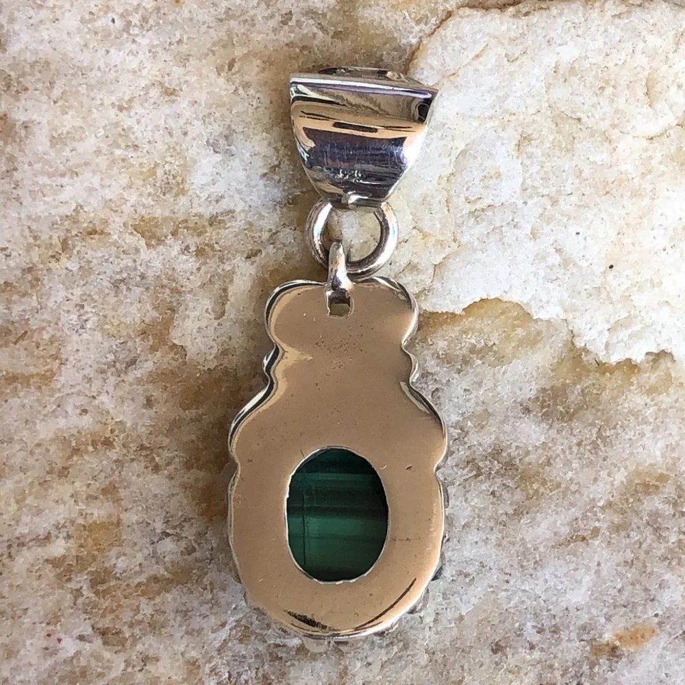 Malachite Sterling Silver Pendant 18” Necklace